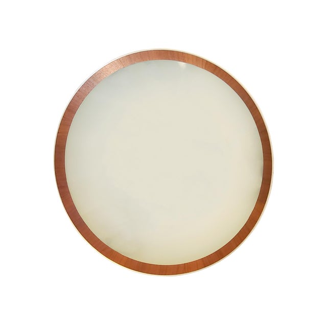 Mid-Century Modern 1950s Lightolier Teak Ceiling Flush Mount Drum Light Fixture W/Glass Diffuser For Sale - Image 3 of 8