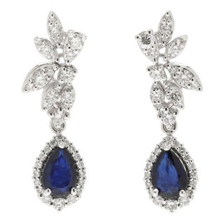 2.3ctw Sapphire & Diamond Dangle Earrings, 18k White Gold, Length 1 1/8 In. For Sale