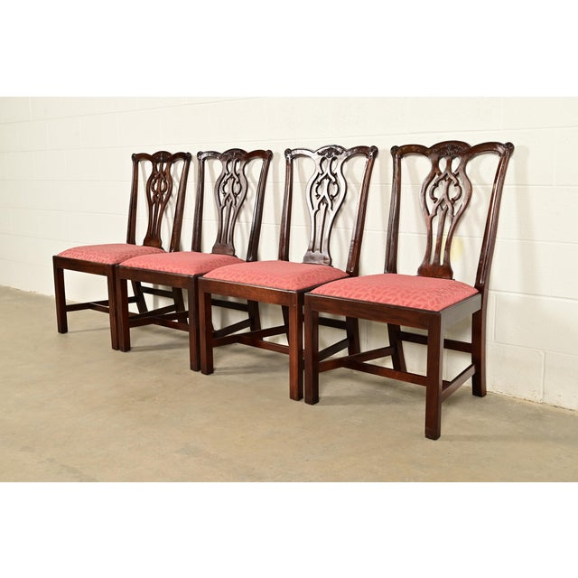 English Stickley Georgian Carved Mahogany Dining Chairs, Set of Four For Sale - Image 3 of 13