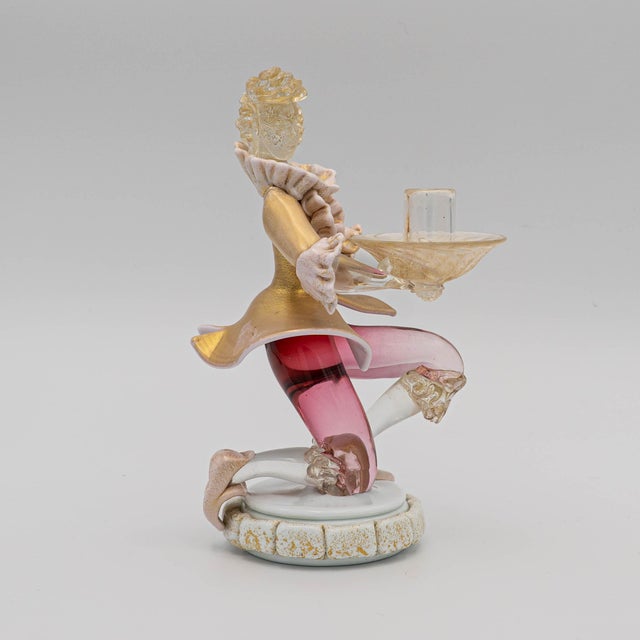 Pink Pair of 1970s Murano Style Hand Blown Italian Art Glass Gentlemen Figure Candlestick Holders For Sale - Image 8 of 10