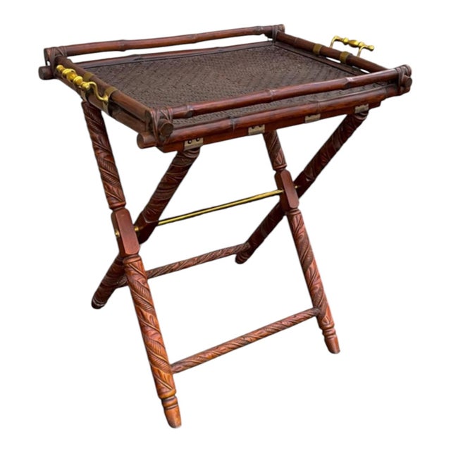 2000 - 2009 Ralph Lauren British Colonial Style Faux Bamboo & Brass Tray Table / Bar For Sale - Image 5 of 5