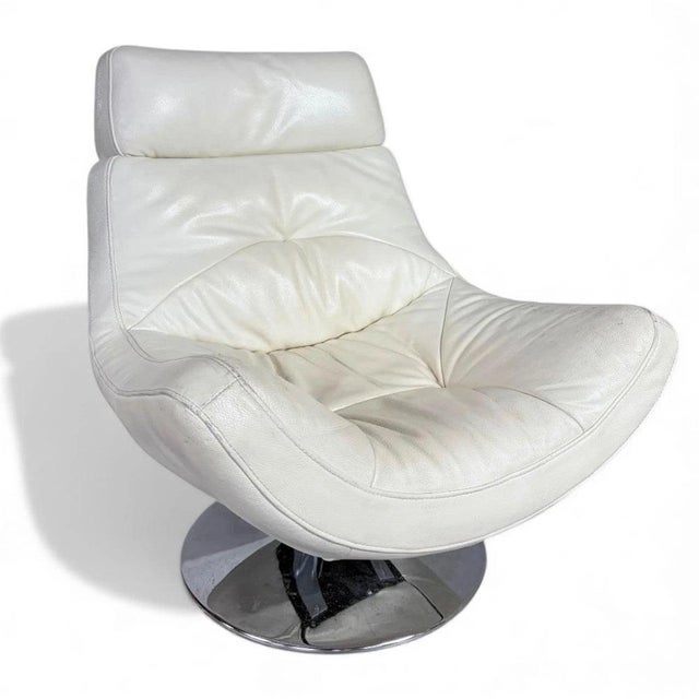 Cream Vintage Swivel Lounge Chair with Chrome Tulip Base, 1970s For Sale - Image 8 of 8