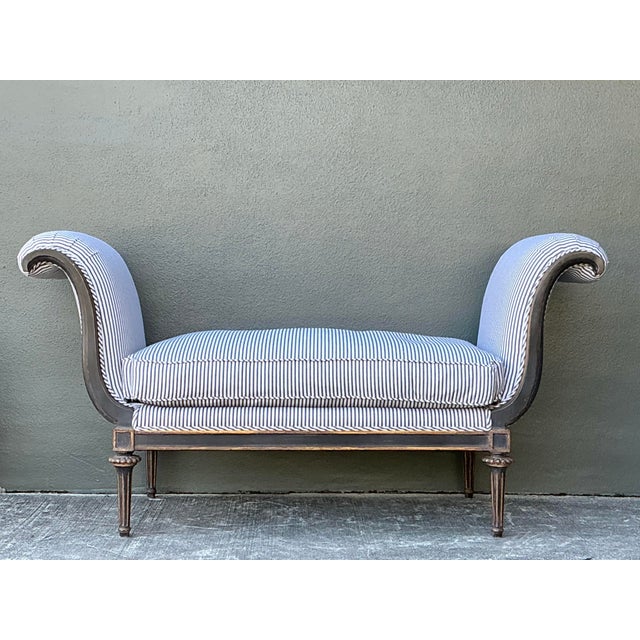 Vintage Ticking Stripe Scroll Bench For Sale - Image 10 of 12