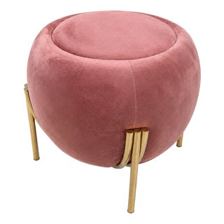 Vintage Pink Velvet Pouf, 1980s For Sale