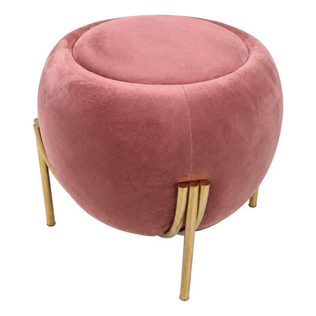 Vintage Pink Velvet Pouf, 1980s For Sale