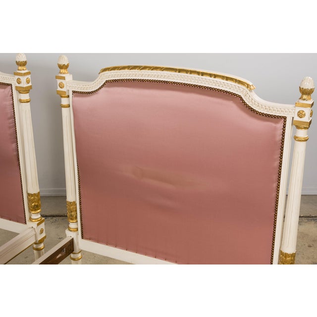 Mid-Century Louis XVI Twin Bed Frames, Pink Silk, Painted Wood, 1940 For Sale - Image 10 of 18