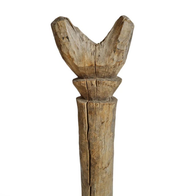 Old Mossi wooden tent post displayed on iron stand. Each unique and sold individually.