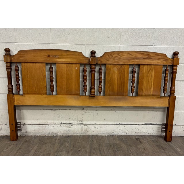 Wood Vintage King Size Oak Panel and Spindle Headboard For Sale - Image 7 of 8
