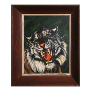 Tiger Roaring, Unknown Artist Oil on Canvas
