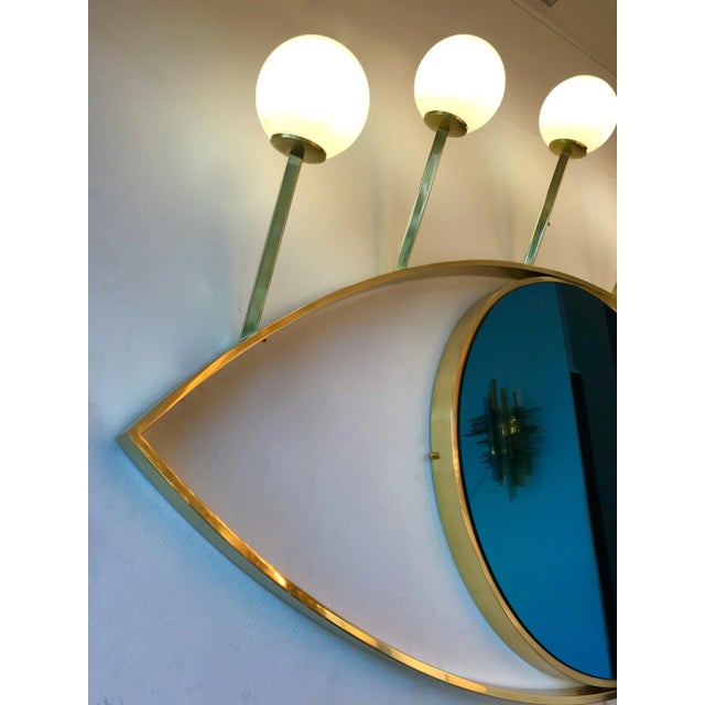 Metal Contemporary Brass Wall Lightning Sconces Mirror Blue Eyes, Italy For Sale - Image 7 of 7