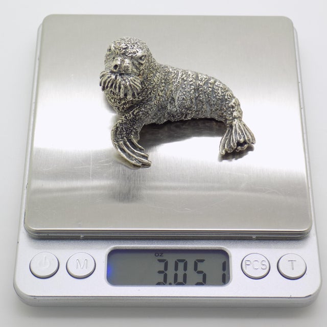 Vintage Italian Handmade Genuine Silver Walrus Figurine Sculpture by Cerreti For Sale - Image 13 of 15