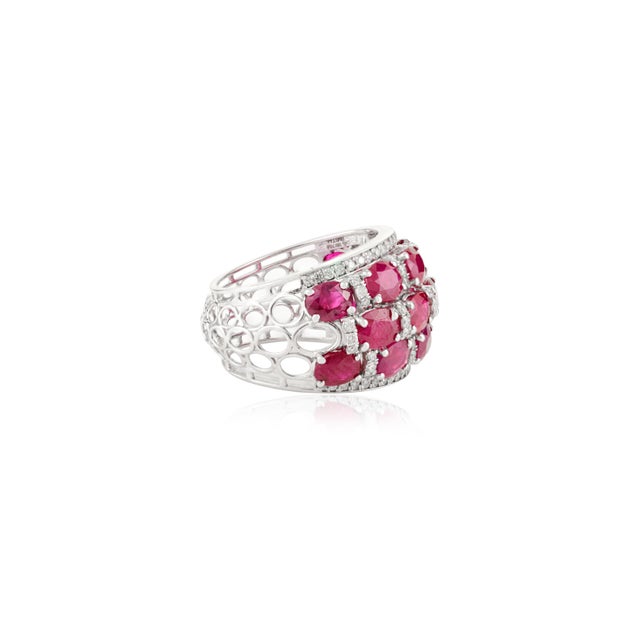 Ruby Red 18k Gold Ruby Diamond Chunky Statement Wedding Ring Size 7 For Sale - Image 8 of 12