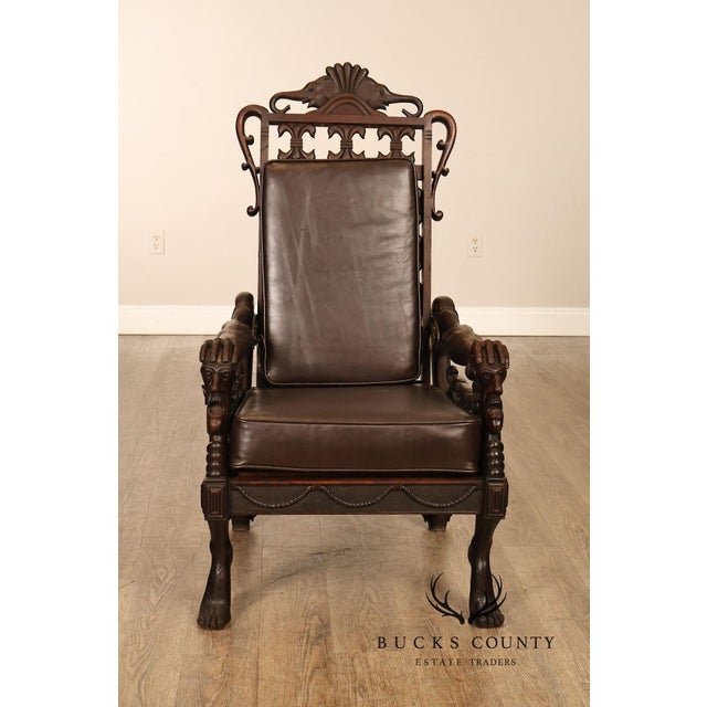 Wood Exceptional 19th Century Anglo-Indian / Burmese Colonial Figural Carved Hardwood Throne Armchair For Sale - Image 7 of 18