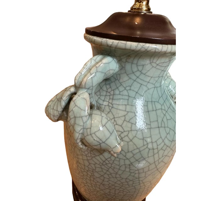 Wood Late 20th Century Frederick Cooper Crackle-Glazed Celadon Green Lamps - a Pair For Sale - Image 7 of 12