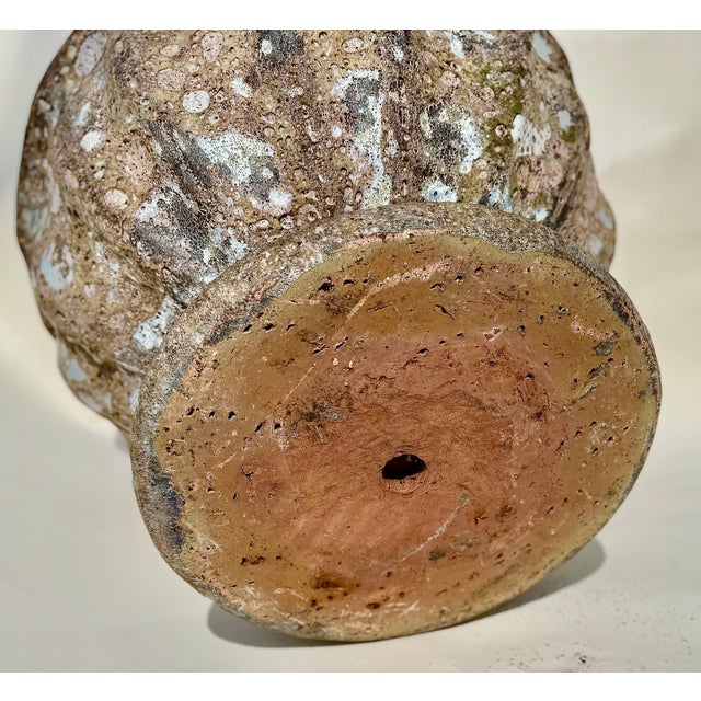 Pair Terracotta Garden Urns, Lobed Campana Form, Weathered Finish For Sale - Image 10 of 17