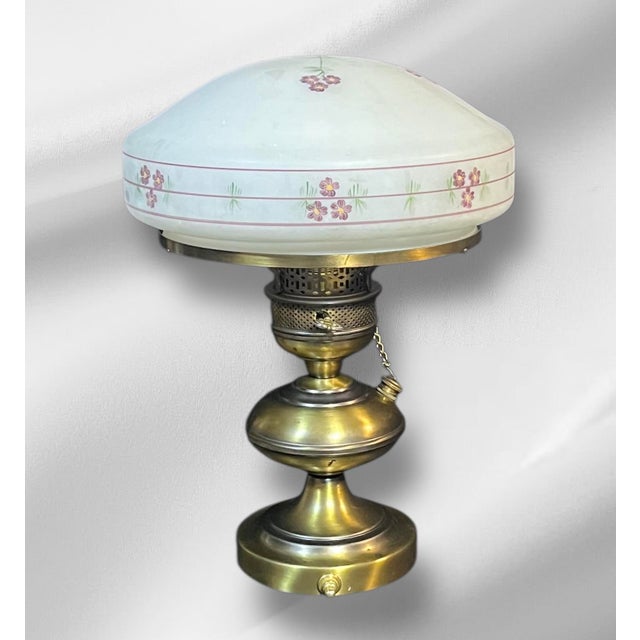 1920s Brass Table Lamp With Dome Shade For Sale - Image 4 of 9