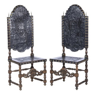 Portuguese High-Backed Chairs, 19th Century, Set of 2 For Sale