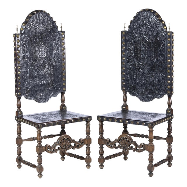 Portuguese High-Backed Chairs, 19th Century, Set of 2 For Sale