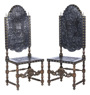 Portuguese High-Backed Chairs, 19th Century, Set of 2