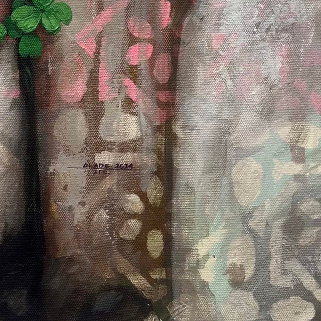 The Gold in the Cave of Gadara by Ifeoluwa Alade | Acrylic and glow in the dark medium on canvas depicting butterflies and rocks. For Sale - Image 4 of 5