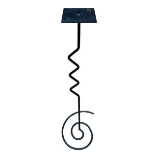 Vintage Iron Postmodern Zigzag Swirl Floor Candlestick. For Sale