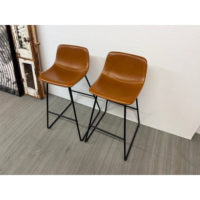 Metal Whiskey Faux Leather Bar Stools, Pair For Sale - Image 7 of 12