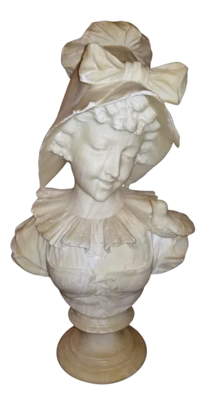 19th Century French White Alabaster Bust of Lady in Bonnet