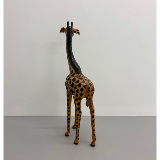 Vintage Hand Painted Folk Art Giraffe Sculpture With Leather Ears For Sale - Image 4 of 7