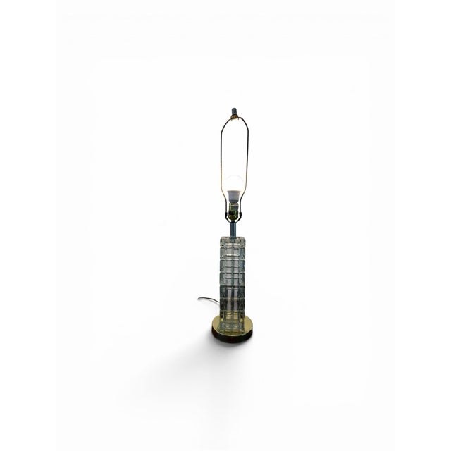 Postmodern Vintage Portuguese Crystal Column Table Lamp - Faceted Stacked Block For Sale - Image 3 of 11
