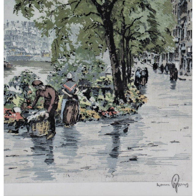Hans Figura, Der Blumenmarkt (Flower Market, Amsterdam), Circa 1950 For Sale - Image 4 of 6