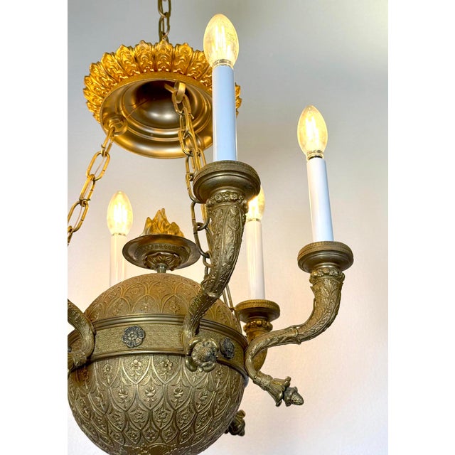 Traditional Antique Empire Bronze Ormolu Six Light Chandelier - Restored For Sale - Image 3 of 11