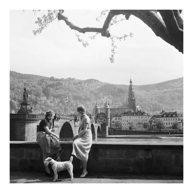 Women, Dog at Neckar Heiliggeist Church Heidelberg, Germany 1936, Printed 2021 For Sale