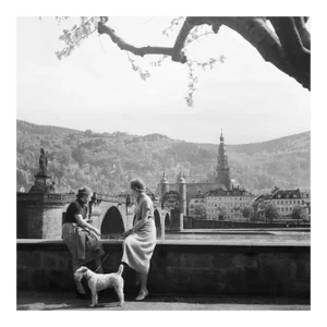 Women, Dog at Neckar Heiliggeist Church Heidelberg, Germany 1936, Printed 2021