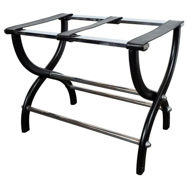 Wood Mid-Century Modern Stylized X-Form Luggage Rack in Ebonized Walnut & Chrome For Sale - Image 7 of 7