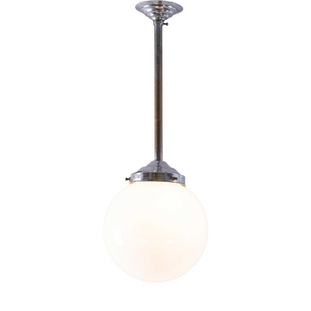 French Tabac Opal Glass Pendant Lamp, 1950s For Sale