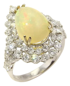 Diamonds & Pear Shaped Opal 18k White Gold Cocktail Ring - Size 6.5