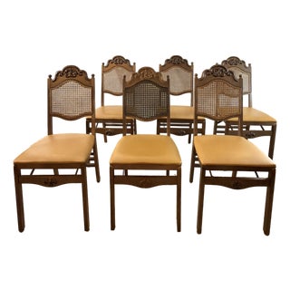 Vintage Mid-Century Stakmore Cane Back Folding Chairs, Set of 6 For Sale