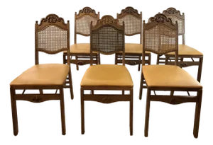 Vintage Mid-Century Stakmore Cane Back Folding Chairs, Set of 6