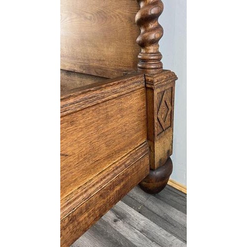 Antique French Style Oak Double Bed Frame with Carved Headboard For Sale - Image 18 of 18