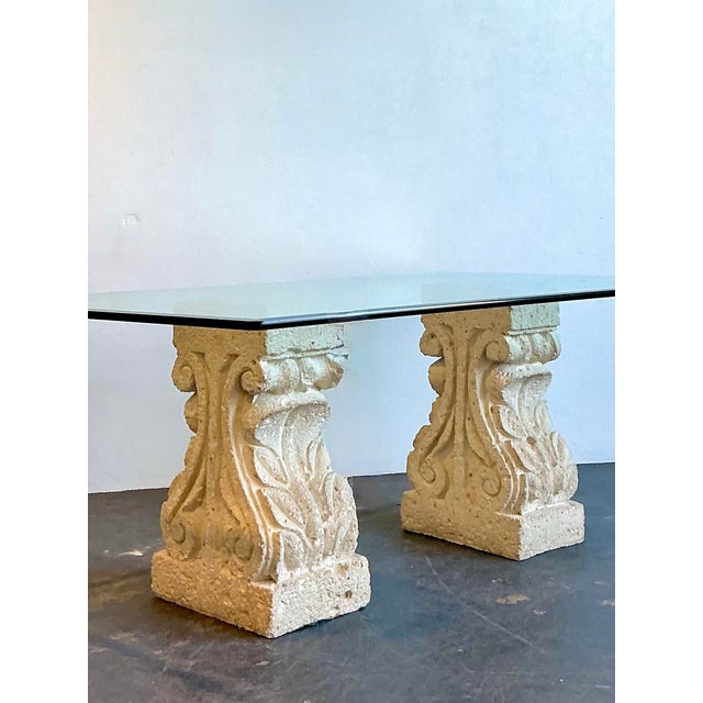 Late 20th Century Vintage Carved Coquina Stone Pedestal Dining Table For Sale - Image 5 of 12