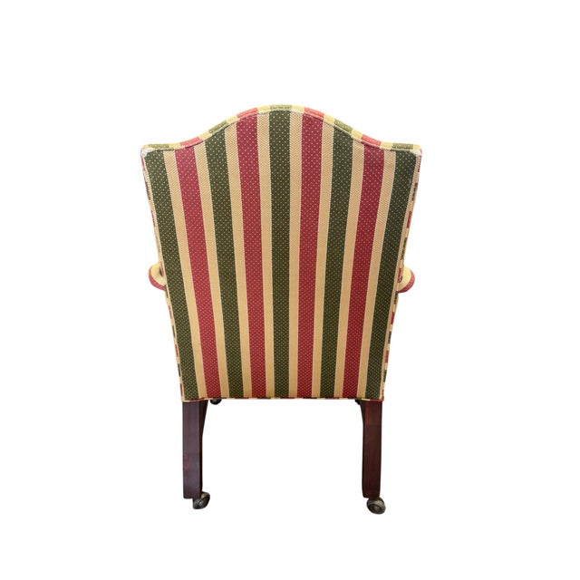 Hekman Mahogany Regency Style Library Armchair With Brass Casters & Striped Upholstery For Sale - Image 4 of 12