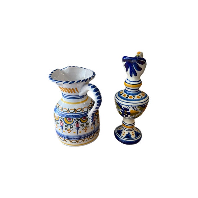 Late 20th Century Spanish Ceramic Ewers Hand-Painted Signed De La Cal Puente - a Pair For Sale - Image 4 of 11