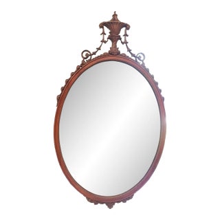 Early 20th C. Solid Carved Mahogany George III Style Oval Mirror For Sale