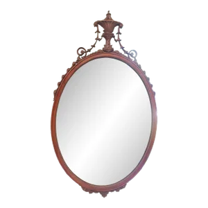 Early 20th C. Solid Carved Mahogany George III Style Oval Mirror