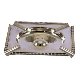 1970’s Vintage/New Silverplate Cigar Ashtray, Square With Gadroon Mount For Sale