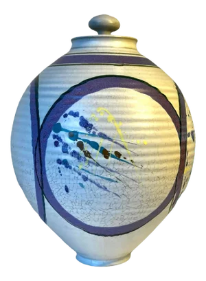 Vintage Large Artisan Signed Pottery Ceramic Lidded Urn Vessel