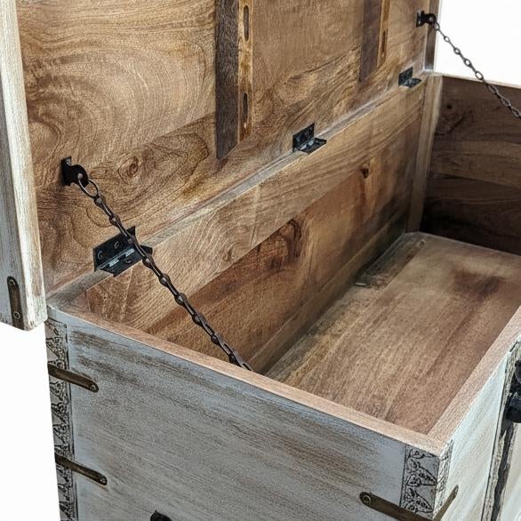 1990s Vintage 45" Wide Distressed White Solid Wood Chest For Sale - Image 5 of 6