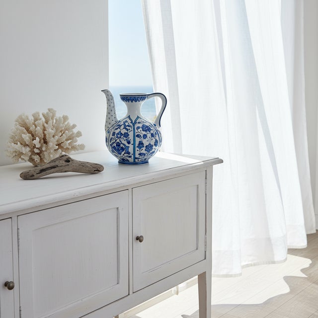 Handmade Ceramic Ewer (20cm) – Blue and White Panel Pattern – Traditional Ibrik Form For Sale - Image 11 of 13