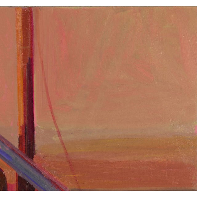 Worker by Hiroshi Sato | Oil on canvas of a construction worker in an orange vest. For Sale - Image 4 of 5