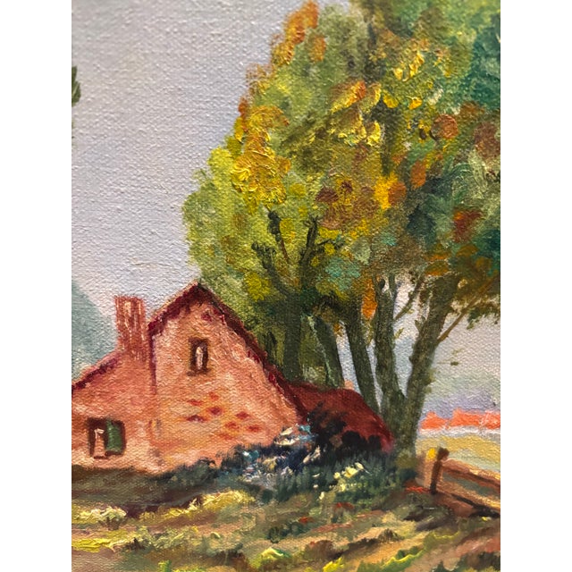 French Country Vintage Oil on Canvas Original Landscape Painting For Sale - Image 3 of 9